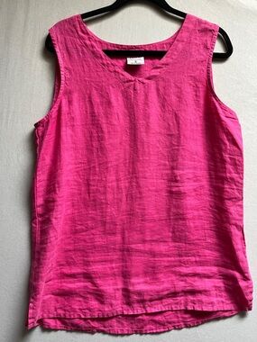 Click by Color Me Cotton - 100% Linen Sleeveless Top Scoop Neck Relaxed Fit L